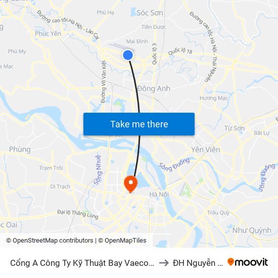 Cổng A Công Ty Kỹ Thuật Bay Vaeco Nội Bài to ĐH Nguyễn Trãi map