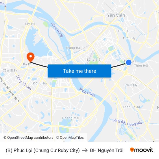 (B) Phúc Lợi (Chung Cư Ruby City) to ĐH Nguyễn Trãi map