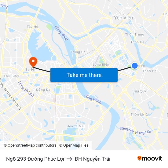 Ngõ 293 Đường Phúc Lợi to ĐH Nguyễn Trãi map