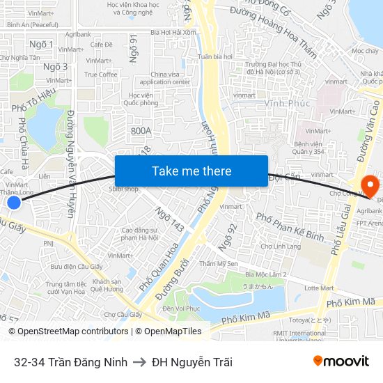 32-34 Trần Đăng Ninh to ĐH Nguyễn Trãi map
