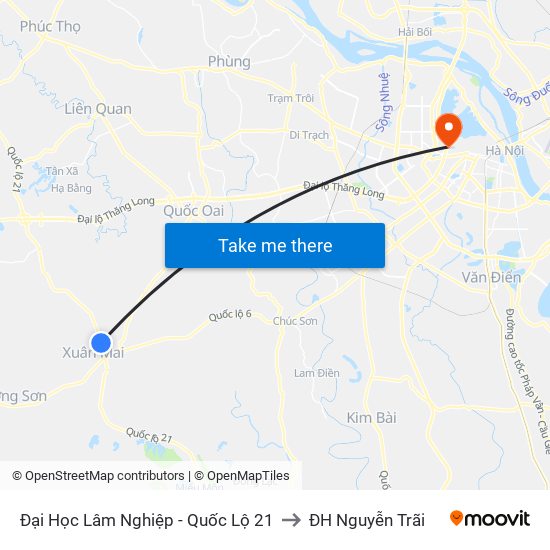 Đại Học Lâm Nghiệp - Quốc Lộ 21 to ĐH Nguyễn Trãi map