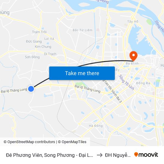 Đê Phương Viên, Song Phương - Đại Lộ Thăng Long to ĐH Nguyễn Trãi map