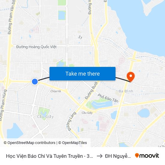 Học Viện Báo Chí Và Tuyên Truyền - 36 Xuân Thủy to ĐH Nguyễn Trãi map