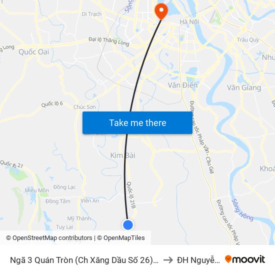 Ngã 3 Quán Tròn (Ch Xăng Dầu Số 26) - Quốc Lộ 21b to ĐH Nguyễn Trãi map