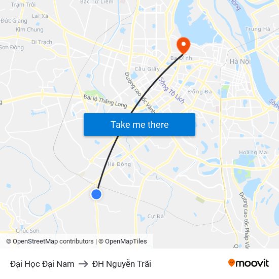 Đại Học Đại Nam to ĐH Nguyễn Trãi map