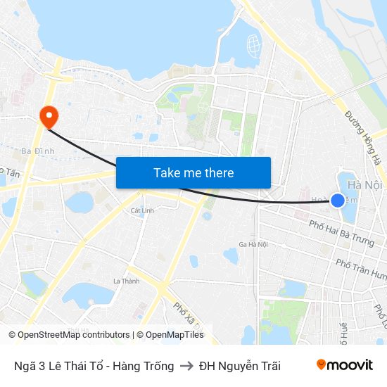 Ngã 3 Lê Thái Tổ - Hàng Trống to ĐH Nguyễn Trãi map