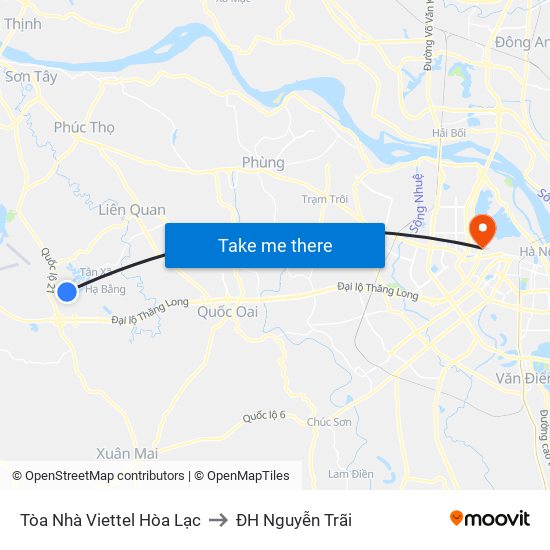 Tòa Nhà Viettel Hòa Lạc to ĐH Nguyễn Trãi map