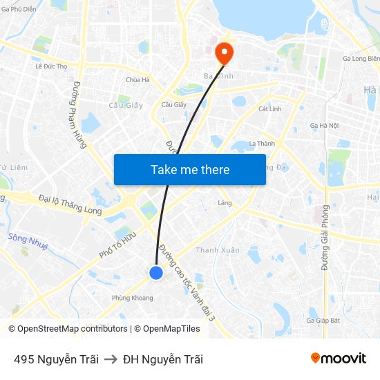 495 Nguyễn Trãi to ĐH Nguyễn Trãi map