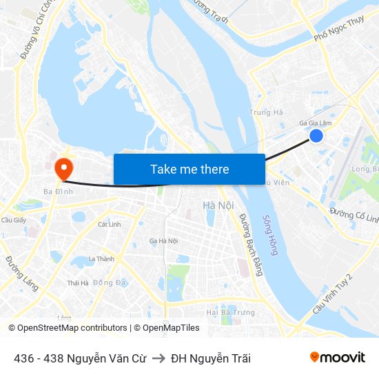 436 - 438 Nguyễn Văn Cừ to ĐH Nguyễn Trãi map