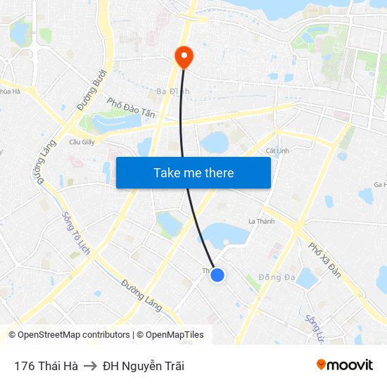 176 Thái Hà to ĐH Nguyễn Trãi map