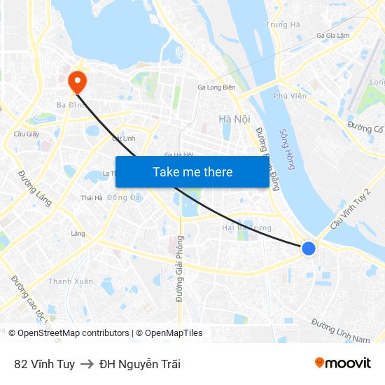 82 Vĩnh Tuy to ĐH Nguyễn Trãi map