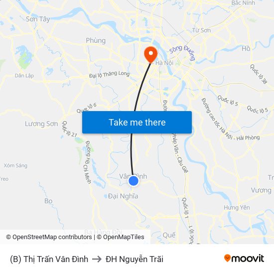 (B) Thị Trấn Vân Đình to ĐH Nguyễn Trãi map