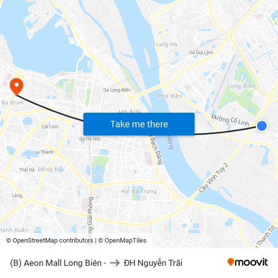 (B) Aeon Mall Long Biên - to ĐH Nguyễn Trãi map