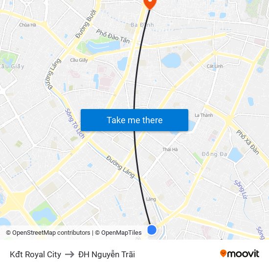 Kđt Royal City to ĐH Nguyễn Trãi map