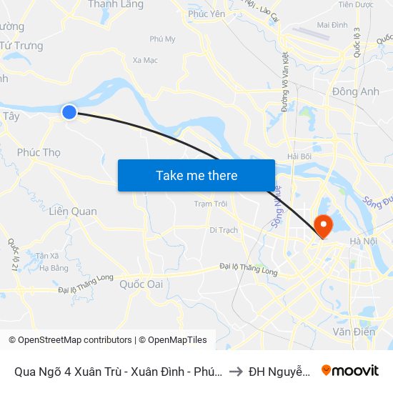 Qua Ngõ 4 Xuân Trù - Xuân Đình - Phúc Thọ 50m to ĐH Nguyễn Trãi map