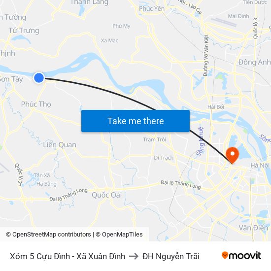 Xóm 5 Cựu Đình - Xã Xuân Đình to ĐH Nguyễn Trãi map