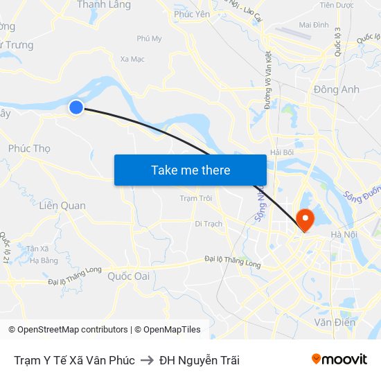 Trạm Y Tế Xã Vân Phúc to ĐH Nguyễn Trãi map