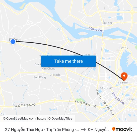 27 Nguyễn Thái Học - Thị Trấn Phùng - Đan Phượng to ĐH Nguyễn Trãi map