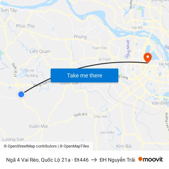 Ngã 4 Vai Réo, Quốc Lộ 21a - Đt446 to ĐH Nguyễn Trãi map