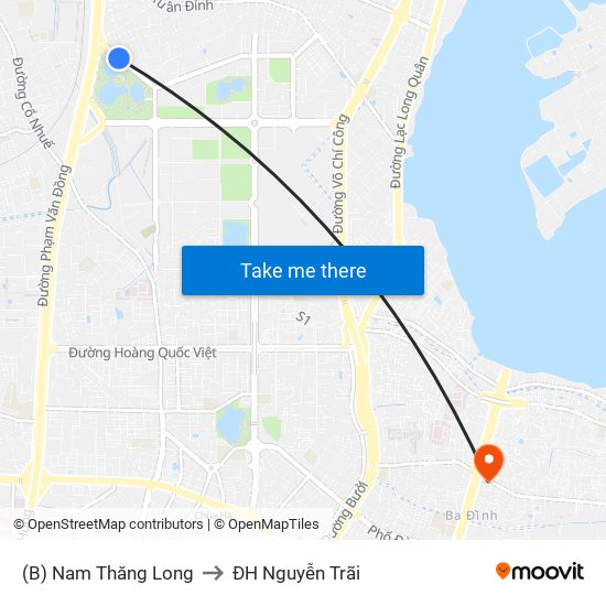 (B) Nam Thăng Long to ĐH Nguyễn Trãi map