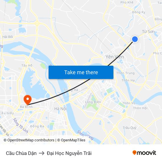 Cầu Chùa Dận to Đại Học Nguyễn Trãi map