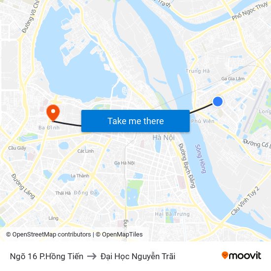 Ngõ 16 P.Hồng Tiến to Đại Học Nguyễn Trãi map