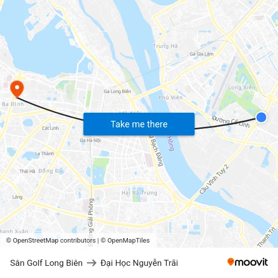 Sân Golf Long Biên to Đại Học Nguyễn Trãi map