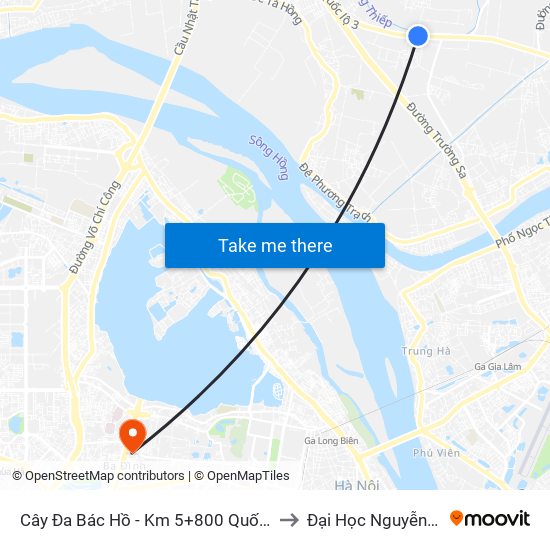 Cây Đa Bác Hồ - Km 5+800 Quốc Lộ 3 to Đại Học Nguyễn Trãi map