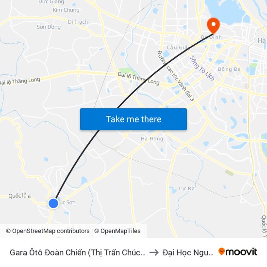 Gara Ôtô Đoàn Chiến (Thị Trấn Chúc Sơn) - Quốc Lộ 6 to Đại Học Nguyễn Trãi map