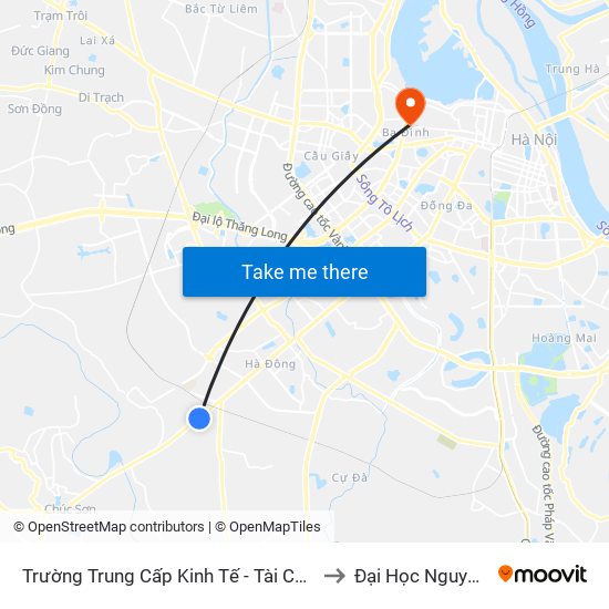 Trường Trung Cấp Kinh Tế - Tài Chính Hà Nội to Đại Học Nguyễn Trãi map