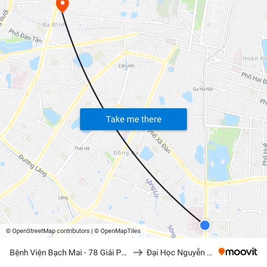 Bệnh Viện Bạch Mai - 78 Giải Phóng to Đại Học Nguyễn Trãi map