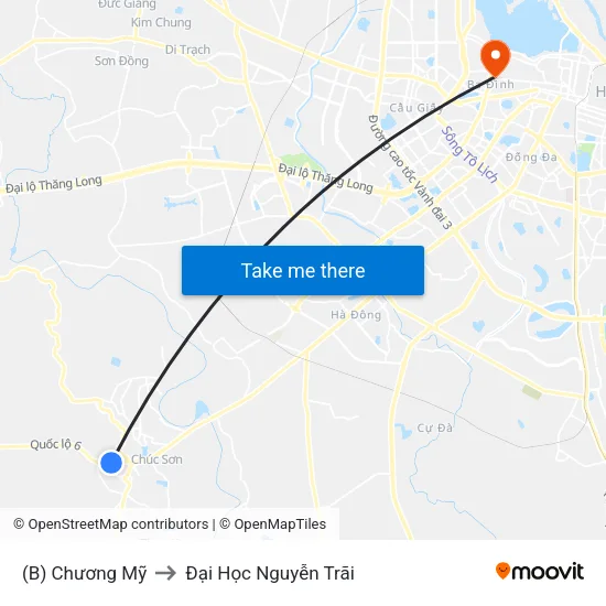 (B) Chương Mỹ to Đại Học Nguyễn Trãi map