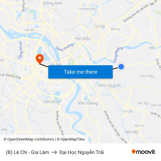 (B) Lệ Chi - Gia Lâm to Đại Học Nguyễn Trãi map