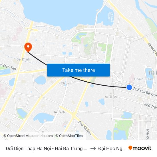 Đối Diện Tháp Hà Nội - Hai Bà Trưng (Cạnh 56 Hai Bà Trưng) to Đại Học Nguyễn Trãi map