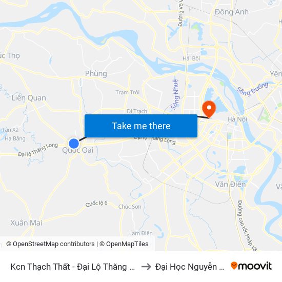 Kcn Thạch Thất - Đại Lộ Thăng Long to Đại Học Nguyễn Trãi map