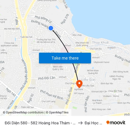 Đối Diện 580 - 582 Hoàng Hoa Thám - Trường Tiểu Học Hoàng Hoa Thám to Đại Học Nguyễn Trãi map