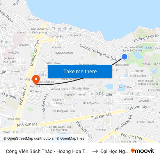 Công Viên Bách Thảo - Hoàng Hoa Thám (Qua Phố Ngọc Hà) to Đại Học Nguyễn Trãi map