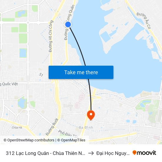 312 Lạc Long Quân - Chùa Thiên Niên (Chùa Sài) to Đại Học Nguyễn Trãi map