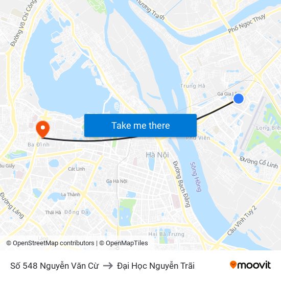 Số 548 Nguyễn Văn Cừ to Đại Học Nguyễn Trãi map