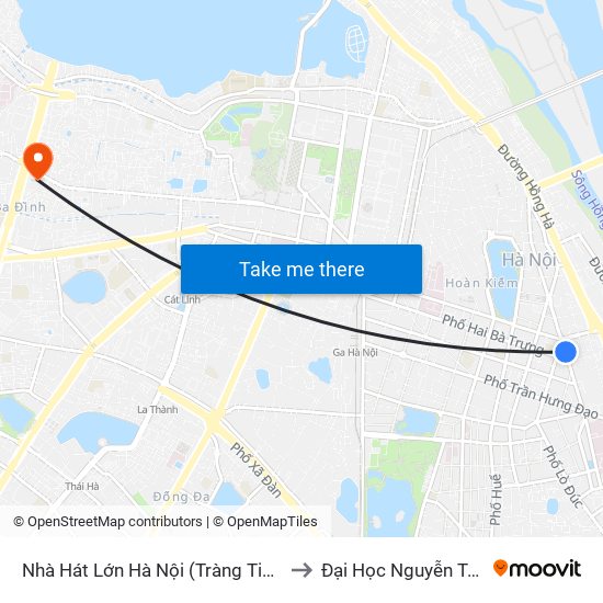 Nhà Hát Lớn Hà Nội (Tràng Tiền) to Đại Học Nguyễn Trãi map