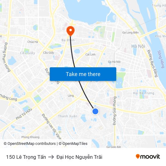 150 Lê Trọng Tấn to Đại Học Nguyễn Trãi map