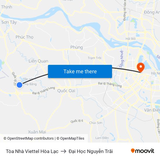 Tòa Nhà Viettel Hòa Lạc to Đại Học Nguyễn Trãi map