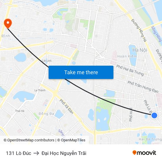 131 Lò Đúc to Đại Học Nguyễn Trãi map