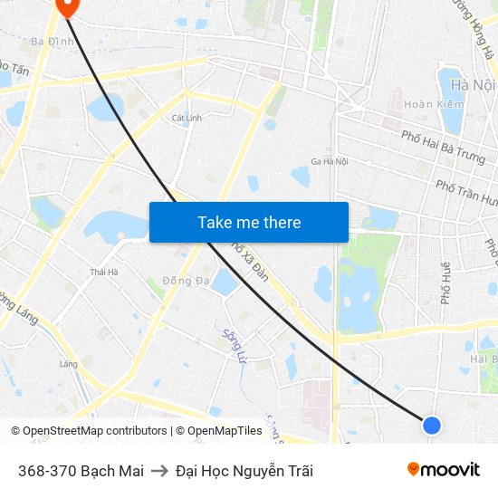 368-370 Bạch Mai to Đại Học Nguyễn Trãi map