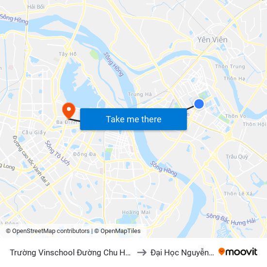 Trường Vinschool Đường Chu Huy Mân to Đại Học Nguyễn Trãi map