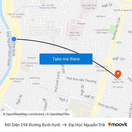 Đối Diện 298 Đường Bưởi Dưới to Đại Học Nguyễn Trãi map