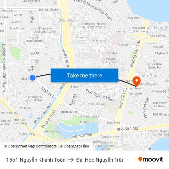 15b1 Nguyễn Khánh Toàn to Đại Học Nguyễn Trãi map