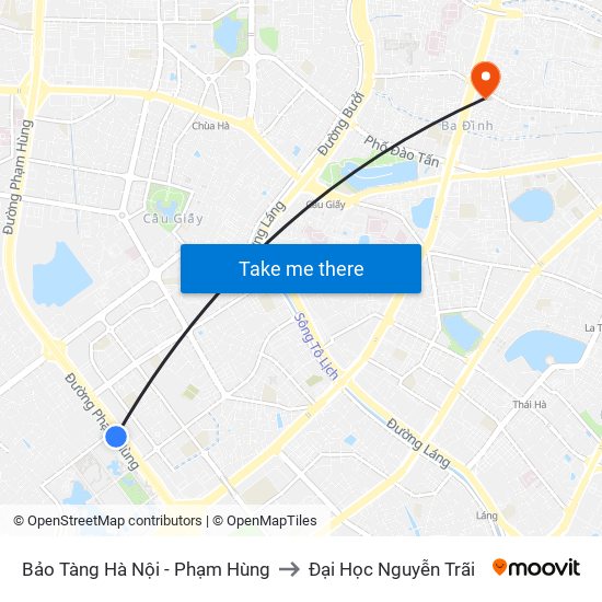 Bảo Tàng Hà Nội - Phạm Hùng to Đại Học Nguyễn Trãi map