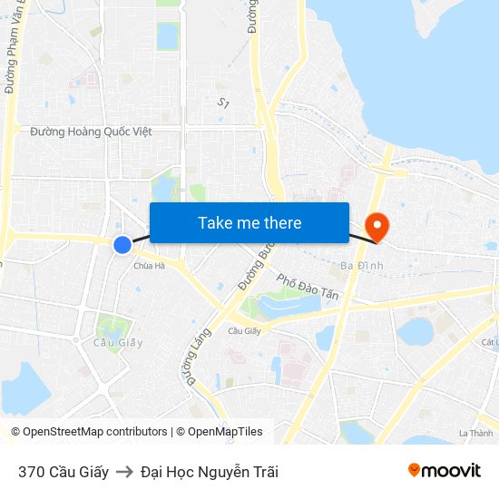 370 Cầu Giấy to Đại Học Nguyễn Trãi map