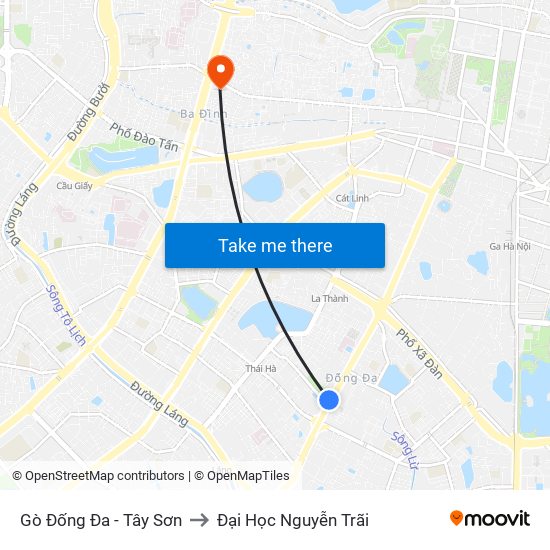 Gò Đống Đa - Tây Sơn to Đại Học Nguyễn Trãi map